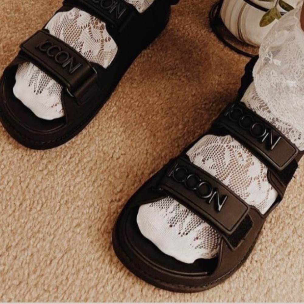 NEW ICCON Rubberized Dad Sandals 39 Black Chanel